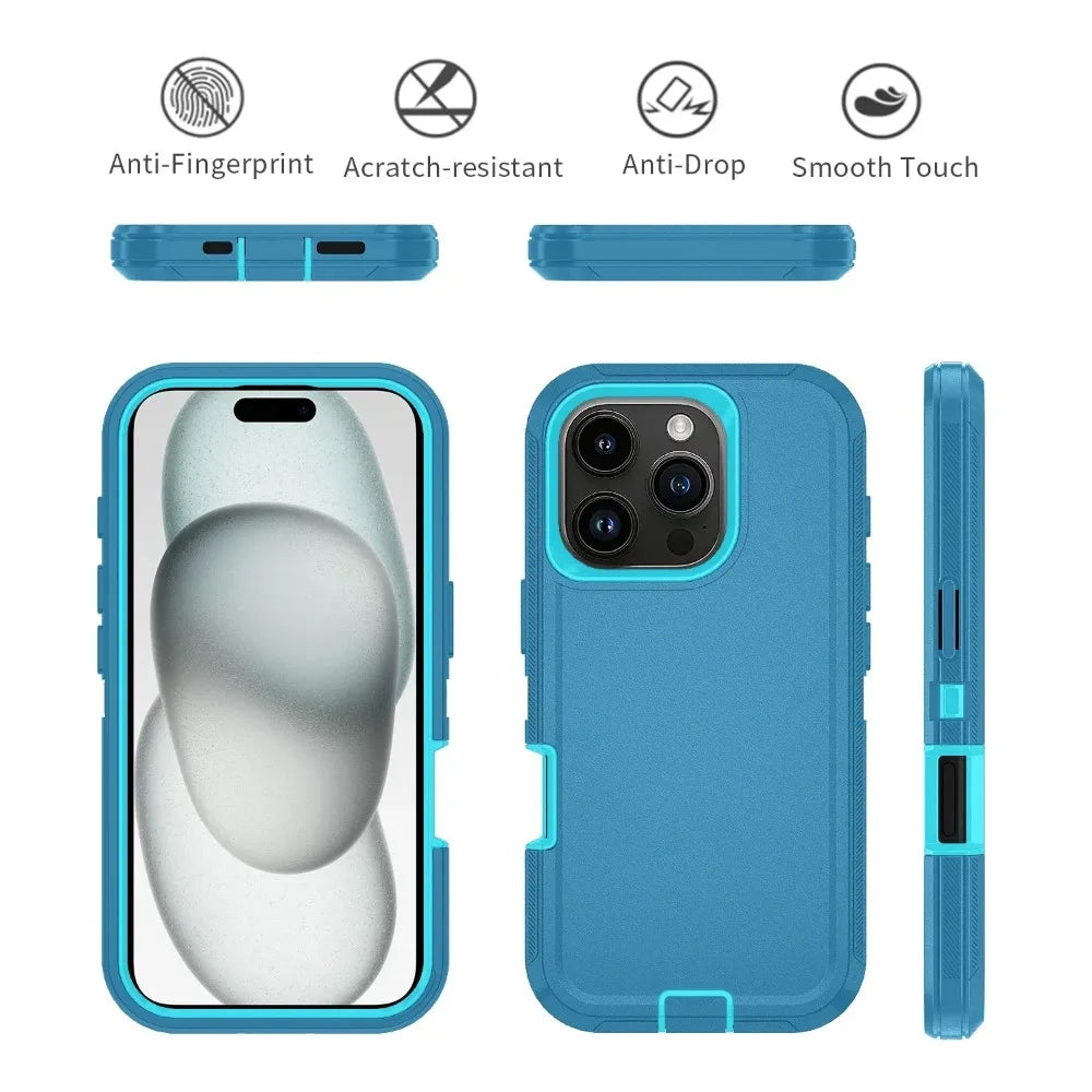 Rugged Ott Armor Shockproof Defender Phone Case for Iphone 17 16 15 14 13 12 11 Pro Max 16E Hard Drop Proof Back Cover Funda