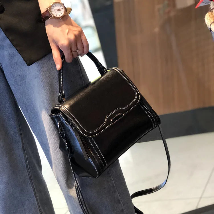 Oil Wax Cowhide Leather Women's Handbag 2024 New Crossbody Bag Lady Commuter Summer Bag Handbill Shoulder Messenger Bags
