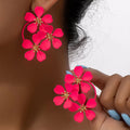 Obega Women Neon Pink Color Flowers Earring Stud Yellow Paiting Color Flower Sweet Summer Holiday Post Earrings Trendy Elegant