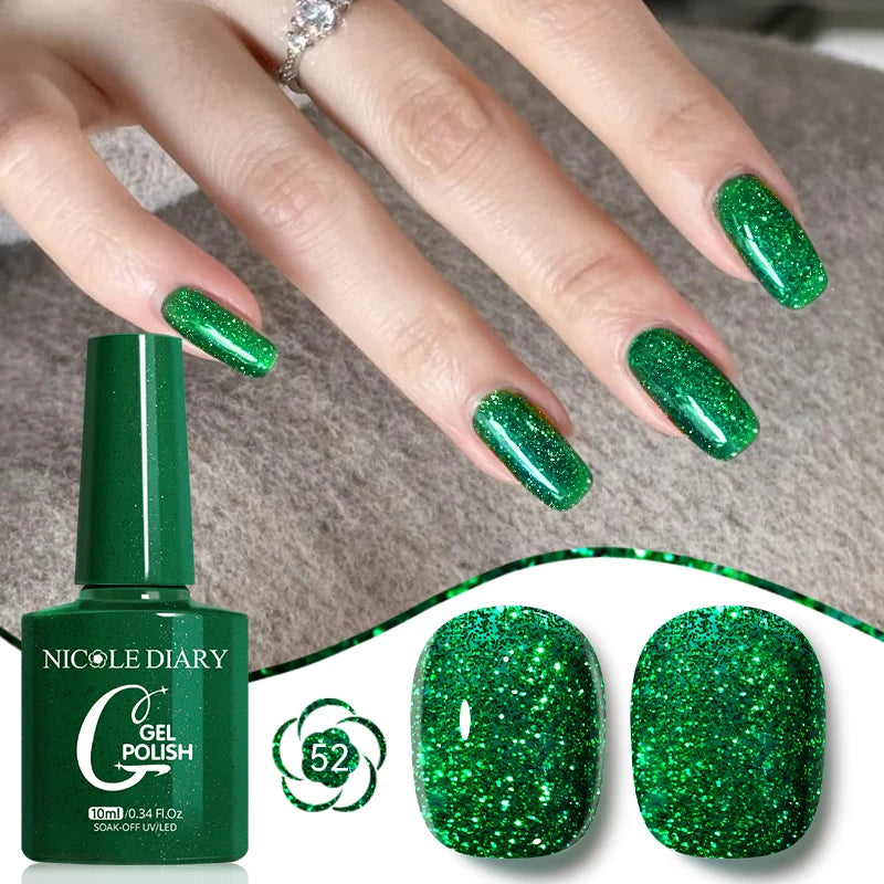 NICOLE DIARY Glass Beads Cat Magnetic Gel Nail Polish Spring Summer Gel Nail Sparkly Gel Varnish Soak off Nail Manicure Art