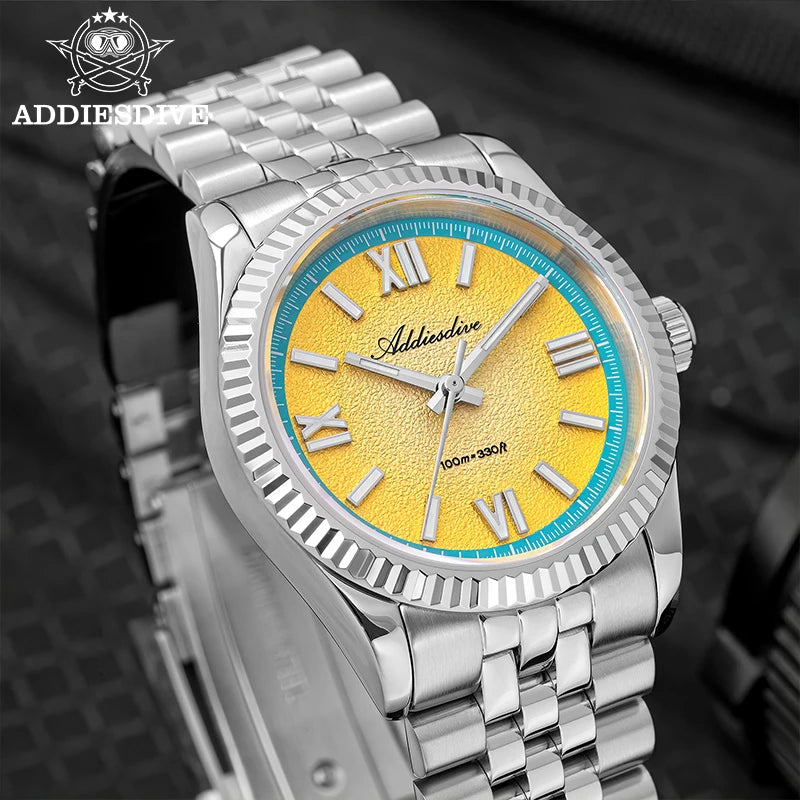 ADDIESDIVE 2025 NEW Colorful Dial Quartz Watch For Men VH31 Movement Stainless Steel Sapphire Glass 100M Waterproof Dive Watches