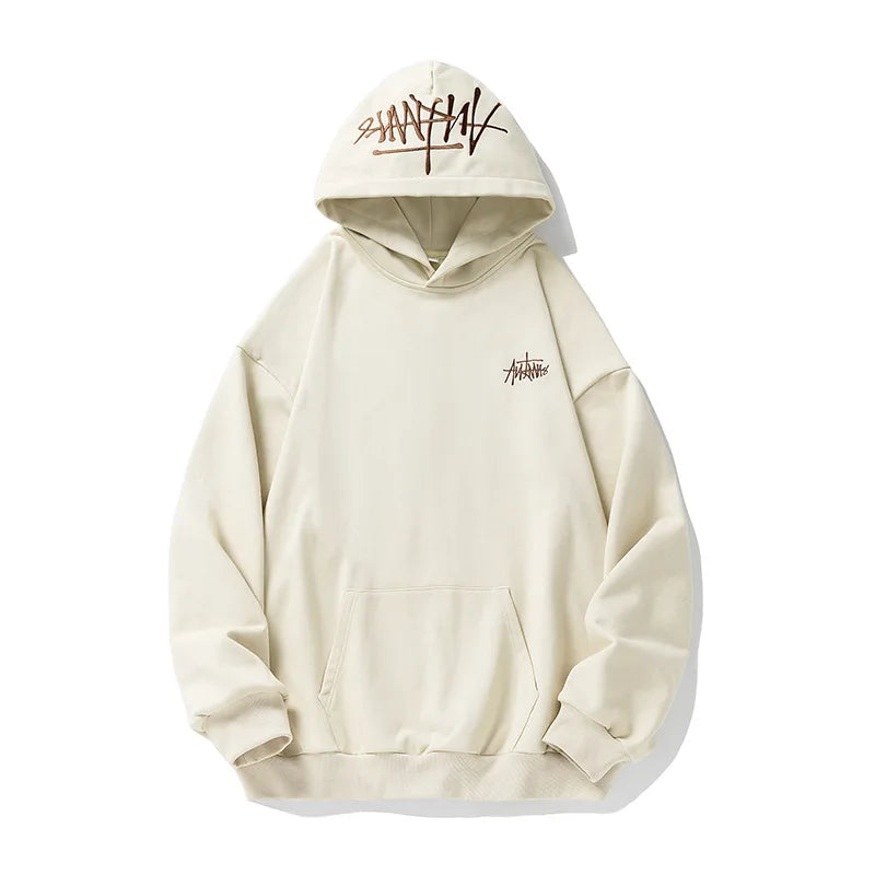 400G Heavy Thick Letter Embroidered Hoodies for Men's Autumn Winter Style American Trendy Couple Loose Hoodie Coat