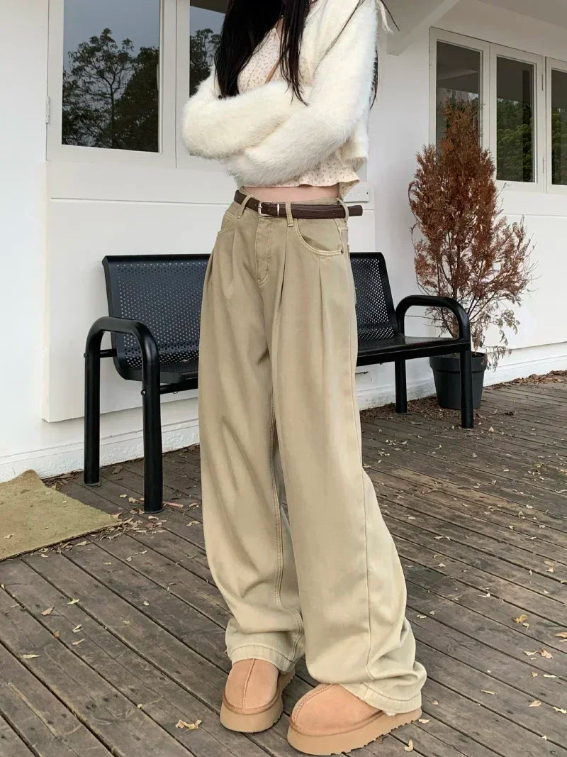 ZOENOVA Early 2024 Baggy Retro Jean Woman Nostalgic Loose Wide Leg Jeans White Pants Women Fashion Korean Pantalones De Mujer