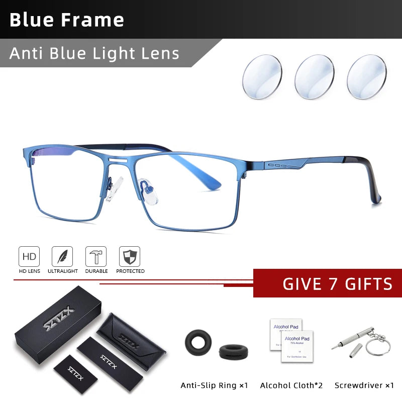 SZTZX Men Business Reading Glasses Anti Blue Light Myopia Prescription Eyeglasses Ultralight Photochromic Optical Sunglasses