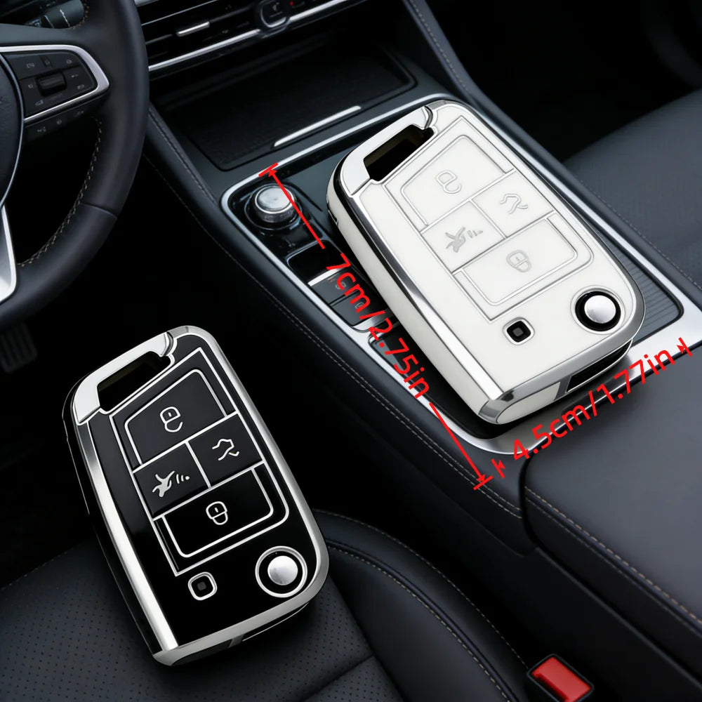 TPU Key Fob Cover with Keychain Lanyard For VW Volkswagen Accessories Atlas Golf GTI Jetta Tiguan Car Key Case Full Protection
