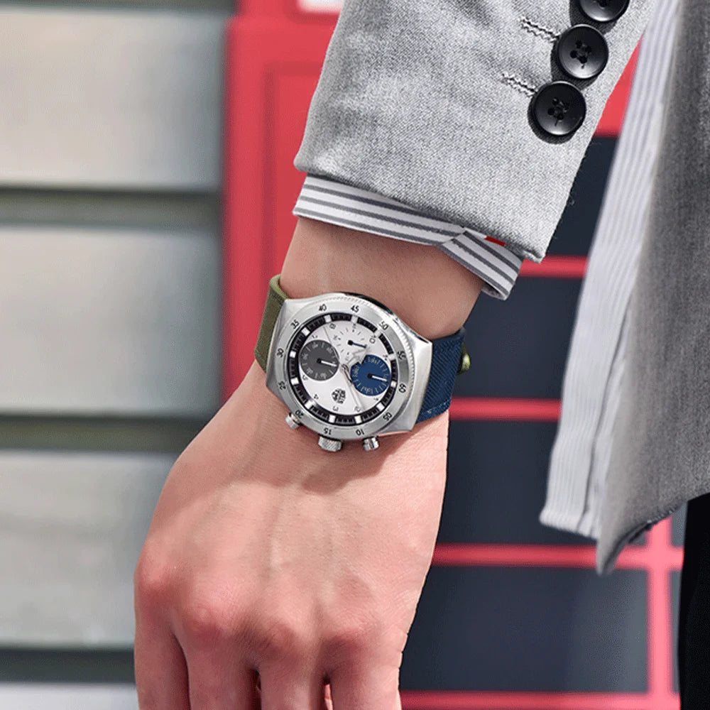 2026 new men's casual quartz watch top luxury sapphire TMI VD55 nylon men's chronograph waterproof sports men's watch luminous