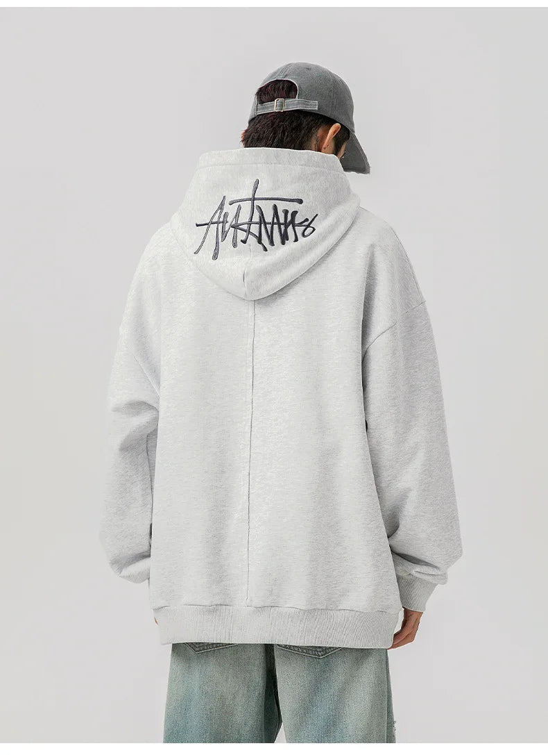 400G Heavy Thick Letter Embroidered Hoodies for Men's Autumn Winter Style American Trendy Couple Loose Hoodie Coat