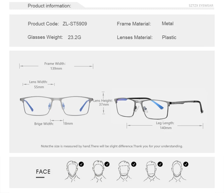 SZTZX Men Business Reading Glasses Anti Blue Light Myopia Prescription Eyeglasses Ultralight Photochromic Optical Sunglasses