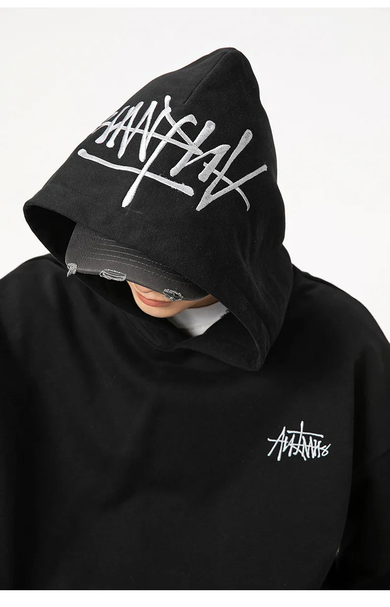 400G Heavy Thick Letter Embroidered Hoodies for Men's Autumn Winter Style American Trendy Couple Loose Hoodie Coat