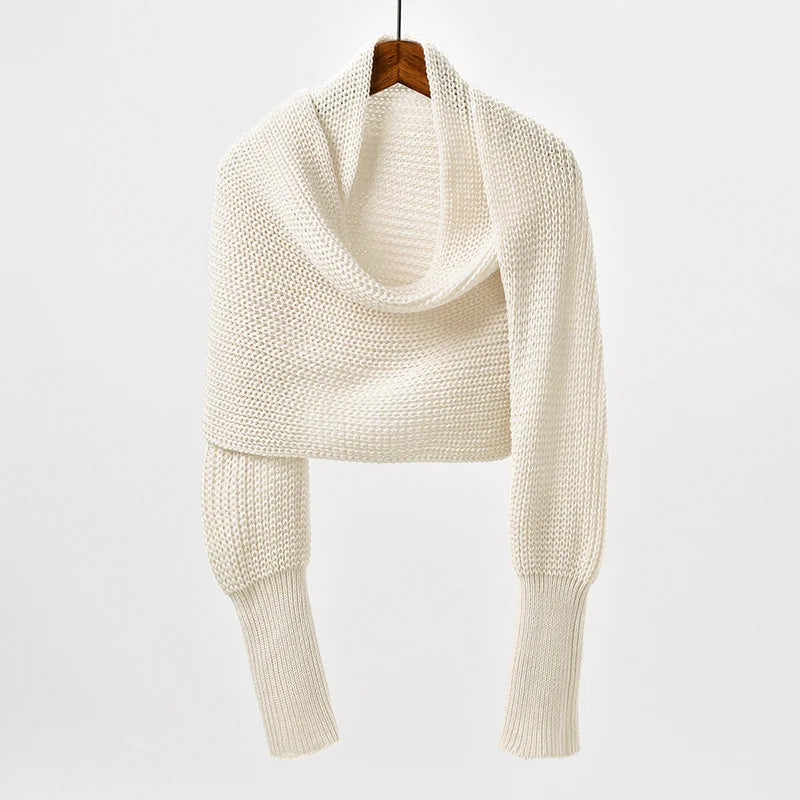 Thick Knitted Shawl Scarf With Sleeves Soft Warm Knitwear Cardigan Cloak Wrap Shoulder Neck Protect Pashmina Scarves Dual Use