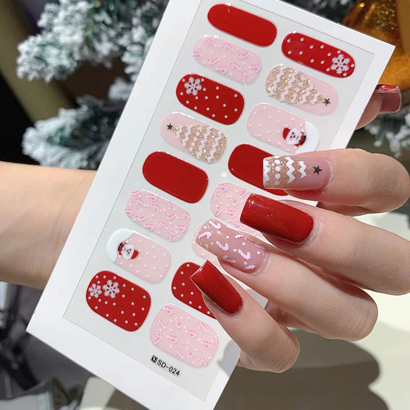 1pc DIY Baking-free Nail Stickers Long-Lasting Solid Color Fresh Flowers Christmas Autumn Nail Strips Patch Full Cover Decal