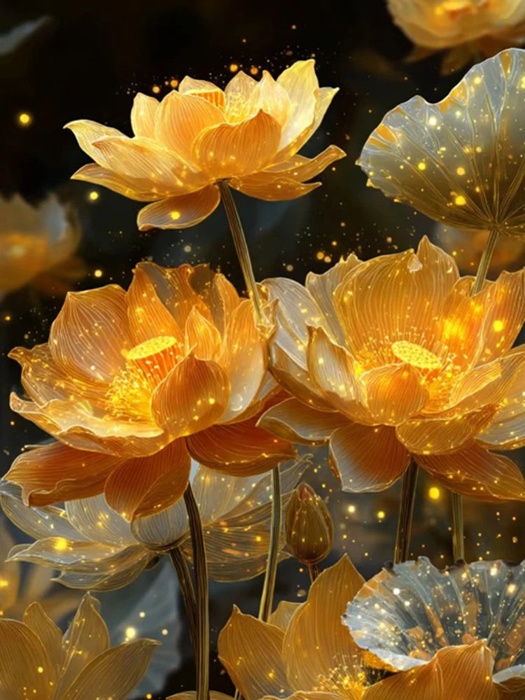 New Arrivals Diamond Painting Art Golden Lotus Full Square Round Mosaic flower 5D DIY Jewelry Cross Stitch Christmas Gifts