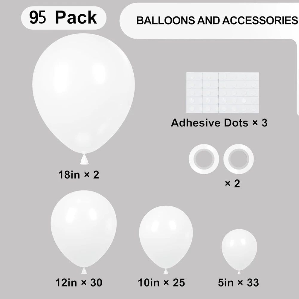 95Pcs White Balloon Wreath Arch Kit for Weddings Birthdays Graduation Bridal Baby Showers - Decorative Balloon Set