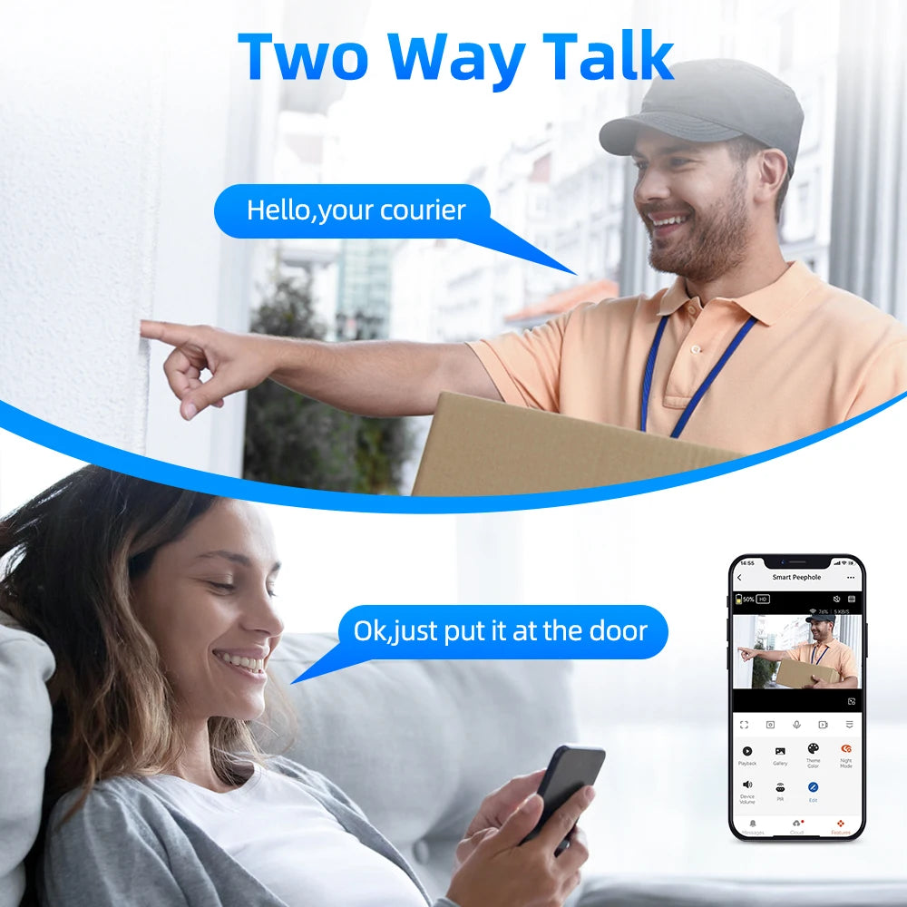 Awapow WiFi Tuya Peephole Camera Smart Life Motion Detection Digital Audio Doorbell Upgrades Two-way Intercom 2 Million HD Pixel