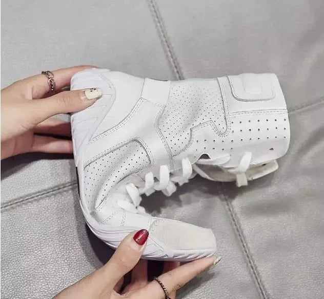 Women Genuine Leather White High Top Sneakers Spring Summer Women Casual Shoes Fashion Breathable Solid Color Flat with Shoes