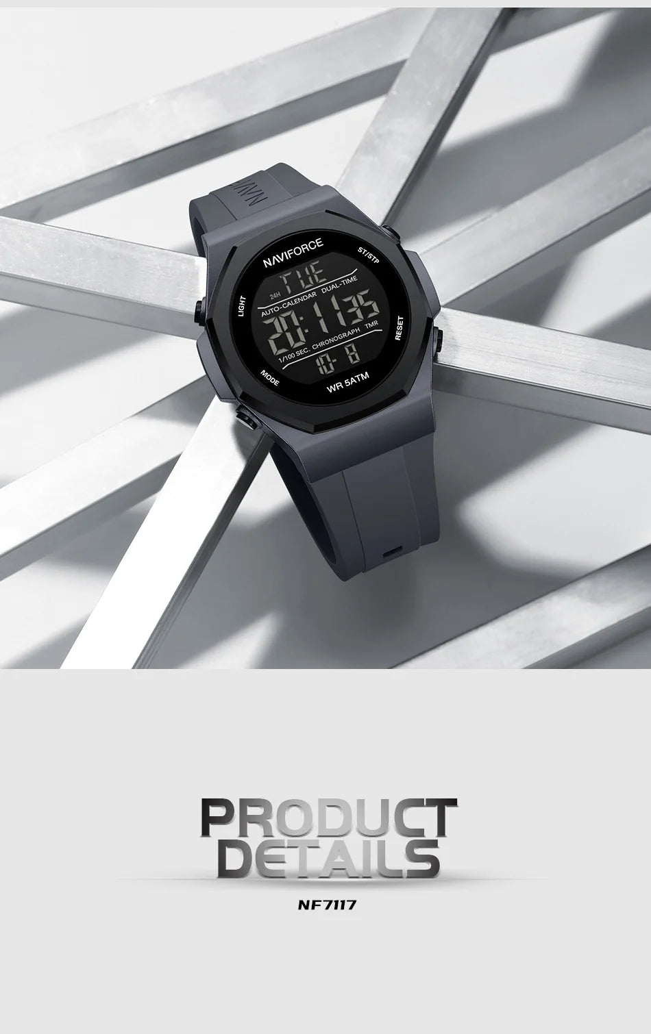 NAVIFORCE Creative Multifunction Male Wristwatches Silicone Strap LCD Display Electronic Watches for man Casual Wild Male Clocks