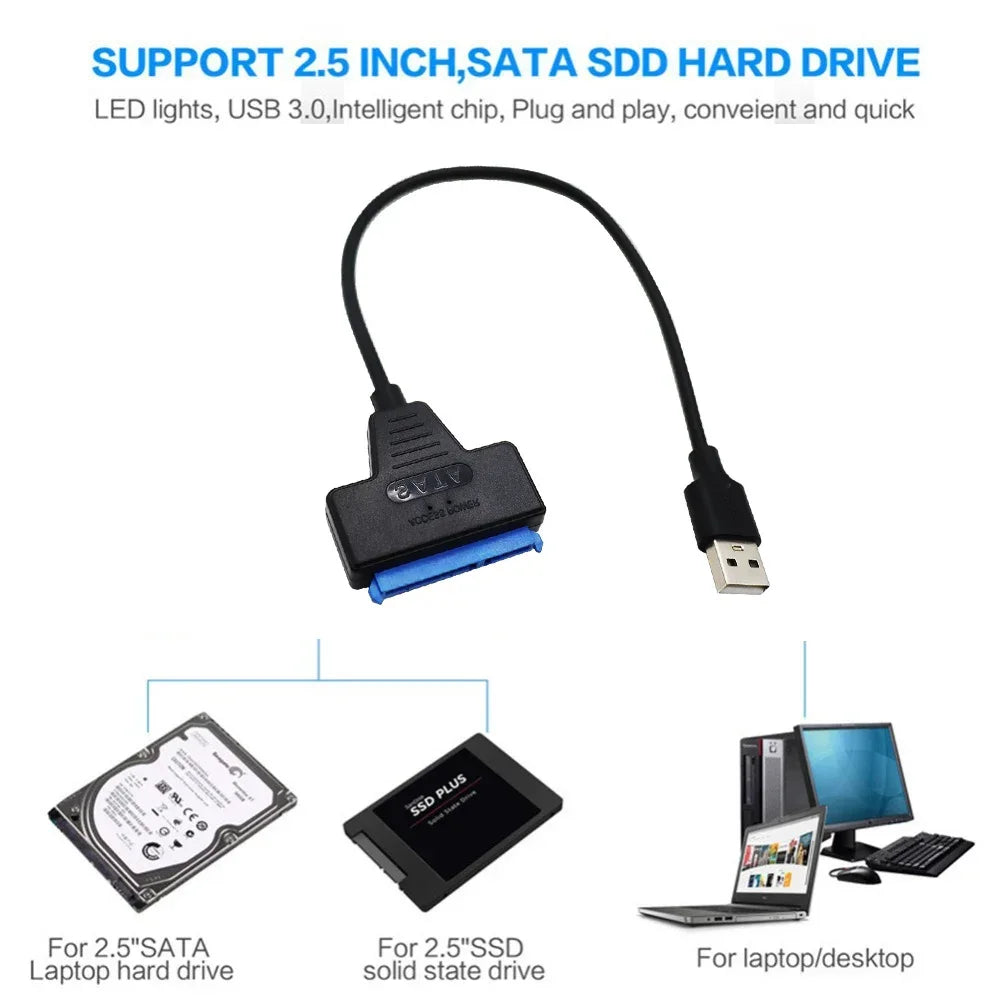 SATA to USB3.0/Type-C Adapter Cable Up To 6 Gbps High Speed Support 2.5 Inch External HDD SSD Hard Drive 22 Pin Sata III Cable