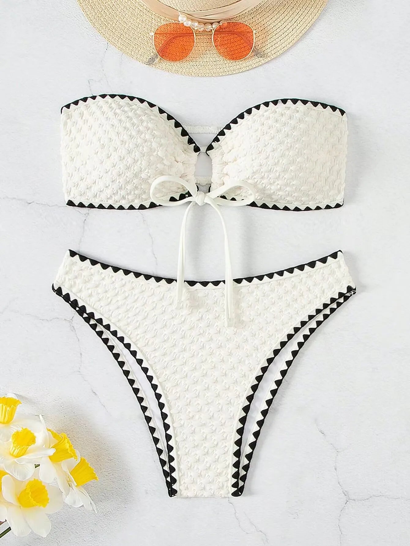 White Swimwear 2 Piece Strapless Swimsuit Women Sexy Bandeau Backless Bikini Set Lace-up Patchwork Beach Bathing Suit 2025 New