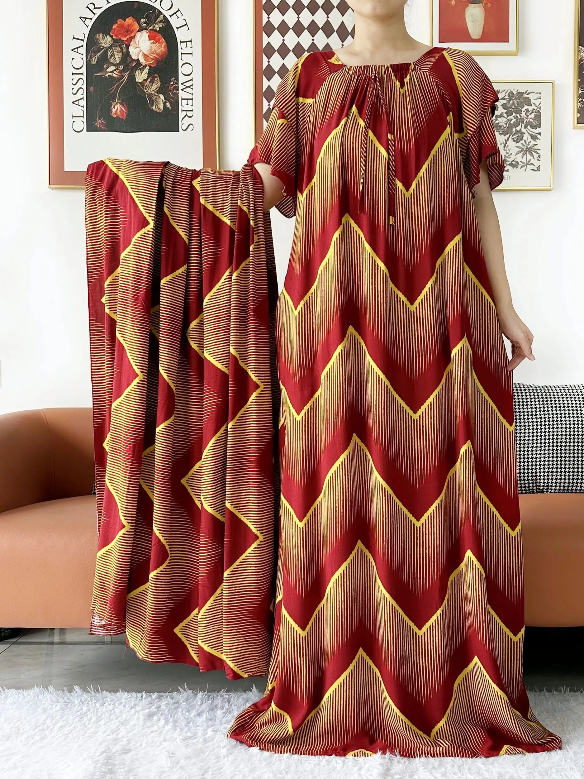 2024 New Muslim Dubai Abaay Women Cotton Dress With Big Scarf For Women Maxi Summer Short Sleeve Loose African Abaya Clothing