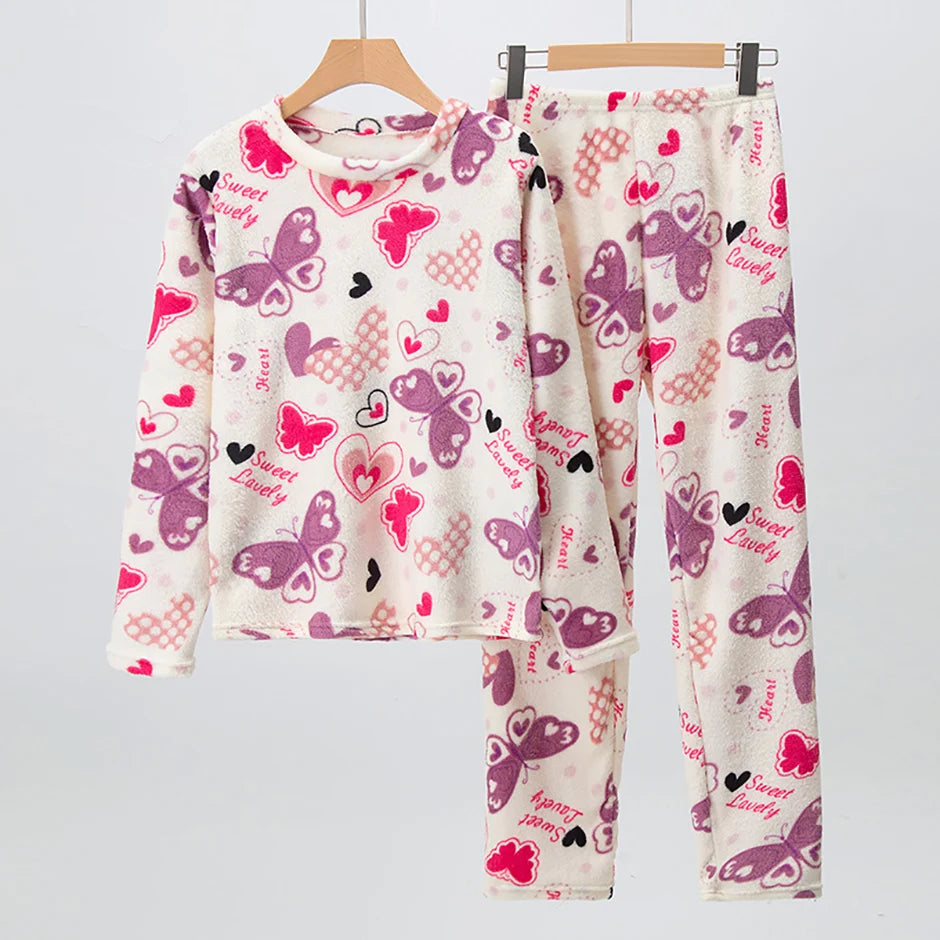 2-Piece Sisters Long-sleeved Trousers Suit girl Sweet And Lovely Home Clothes Teenagers Casual Round Neck Shirt Elastic Waist Pa