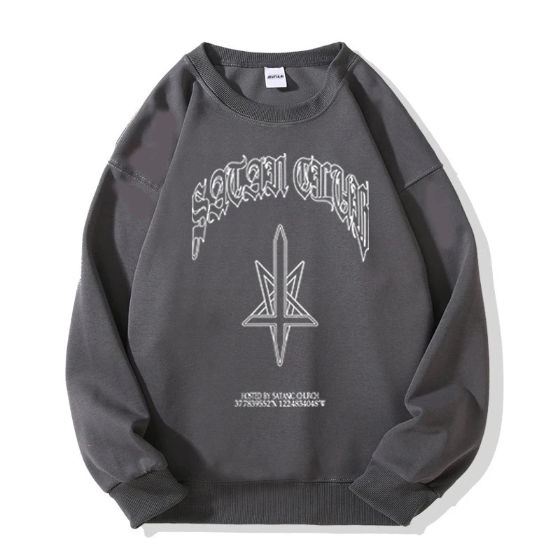 Hip Hop Streetwear Men Hoodies Satan Club Graphic Print Hooded Women Unisex Autumn Winter Punk Sweatshirts Y2K Coat Clothes Goth