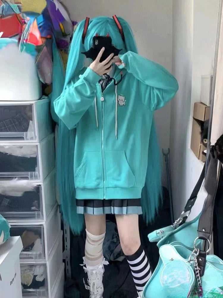 2026 Cartoon Embroider Hoodies Women Y2k Aesthetic Vintage Grunge Tops  Loose Casual Zip Up Sweatshirt Harajuku Streetwear
