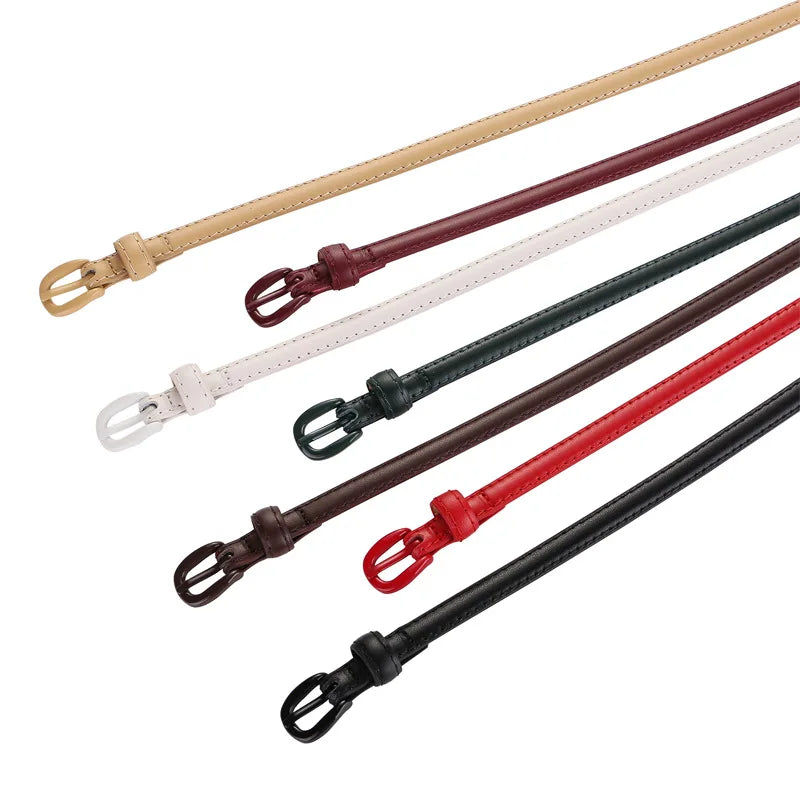 Fashionable Women's Thin Leather Belt Skinny Genuine Leather Belt with Pin Buckle for Jeans and Dresses