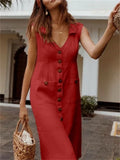 Elegant Casual Double Pocket Patchwork Dresses Women Solid Color Daily Commuter Dress Female Lapel Single-breasted Cardigan Gown