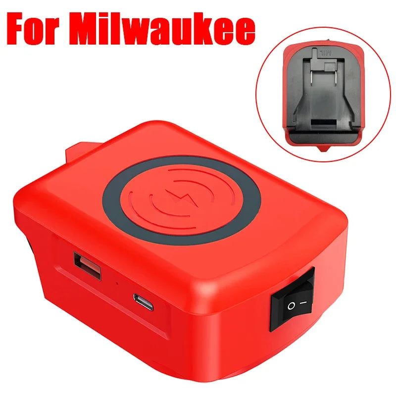 For Makita For Dewalt 20V For Milwaukee For M18 For Bosch 18V Lithium Battery Wireless Charger Adapter USB Type C Power Bank