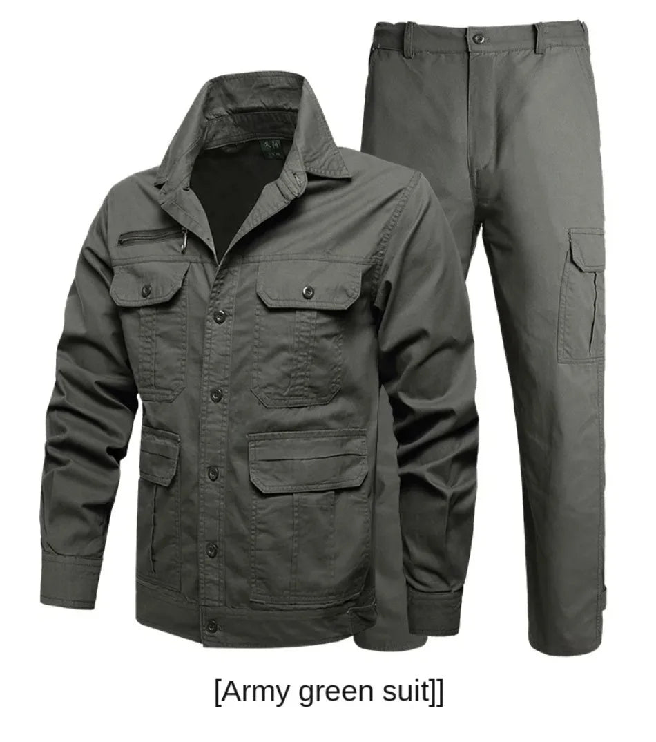 Summer Tactical Set Men Cotton Wear-resistant Camouflage Outdoor Workwear Suit Breathable Multiple Pockets Training Uniform Thin