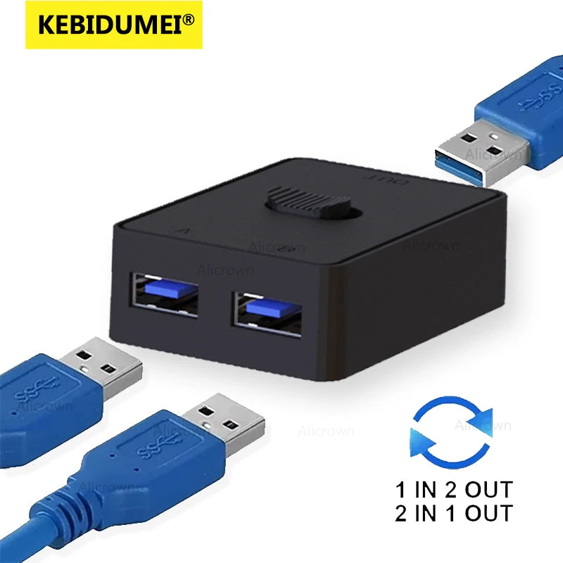 USB 3.0 Switcher KVM Switch 1x2/2x1 Bidirectional Shared Controller Splitter for Computer PC Keyboard Mouse Printer USB 2.0 Hub