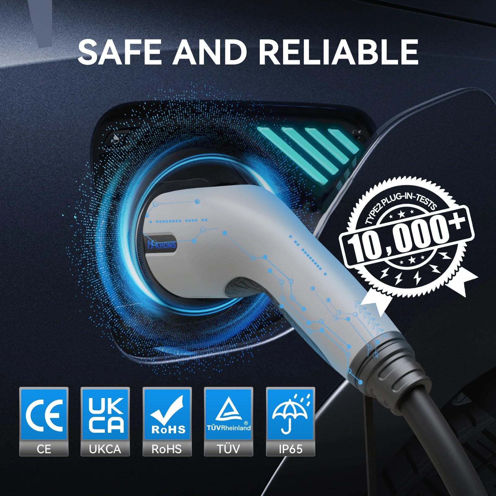 Khons Type2 EV Charger 22kw 32A Three-Phase Portable EV Charger EVSE Wallbox With Australian Industrial Plug For BYD Tesla Cars