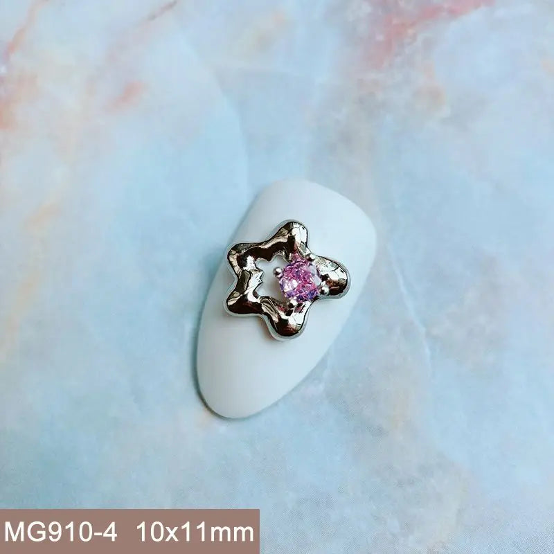 10pcs Summer Shell Starfish Cherry Zircon Crystals Metal Nails Jewelry Decorations Nail Art Accessories Charms Parts Supplies