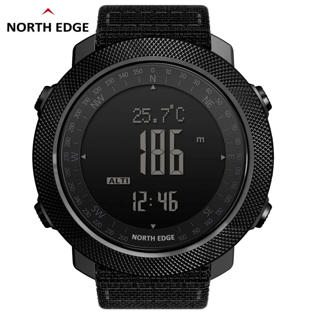 ساعة NORTH EDGE الرياضية الرقمية للرجال ساعات الجري والسباحة العسكرية مقياس الارتفاع بارومتر بوصلة مقاومة للماء 50 متر