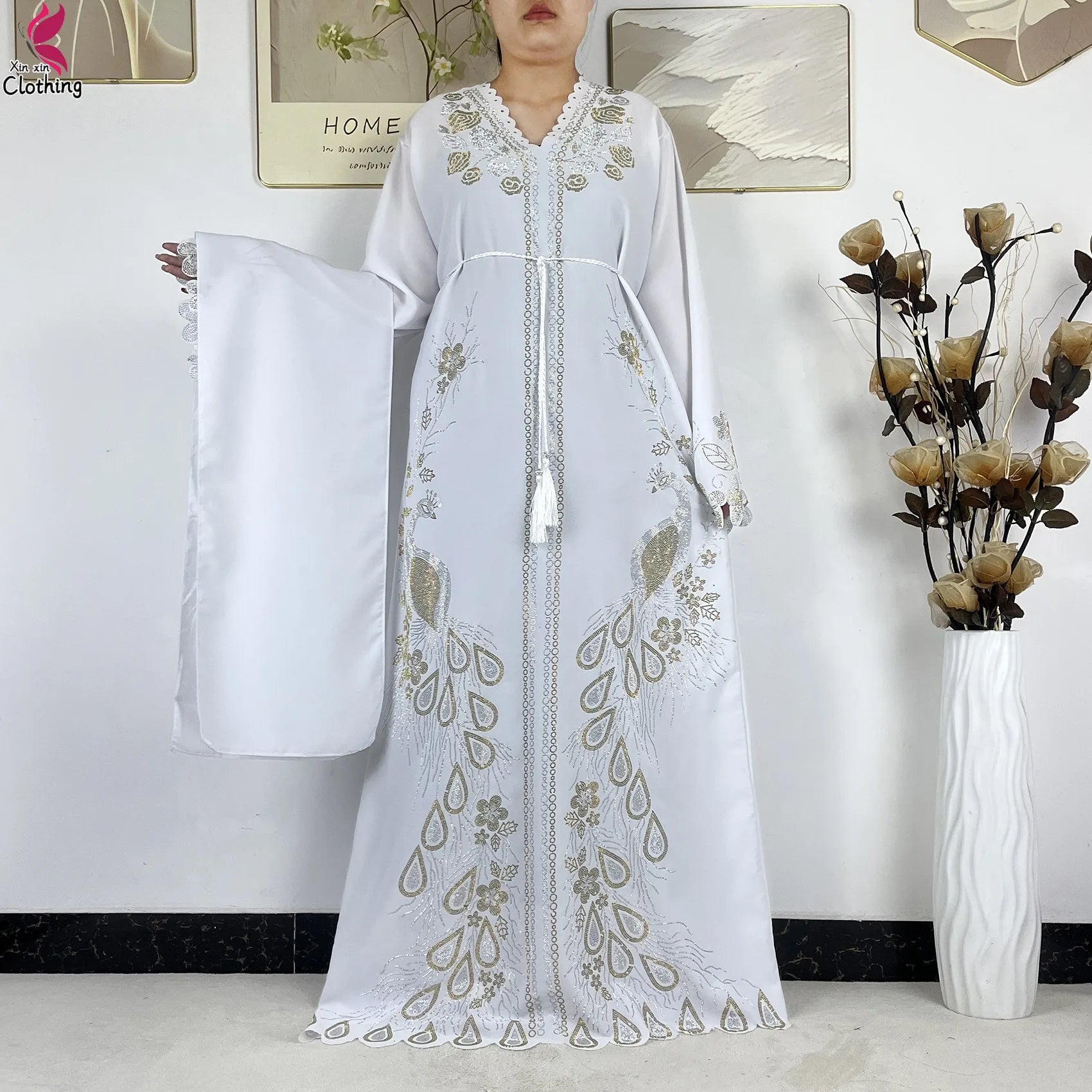 2026New Dubai Muslim Women Modest Dress Diamond Chiffon Elegant Arabic Femme Hijab African Abaya Islamic Long Sleeve Turkey Robe