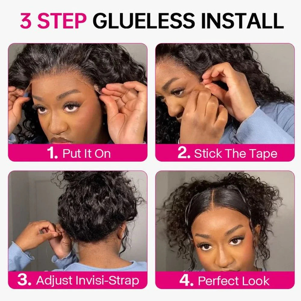 Water Wave Curly Wig 250 Density 360 HD Lace Invisi Strap Glueless Natural Black Human Hair Pre Plucked Wig for Black Women Wigs