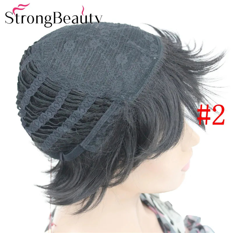 شعر مستعار StrongBeauty قصير ومستقيم من الألياف الصناعية الناعمة للسيدات متوفر بألوان عديدة