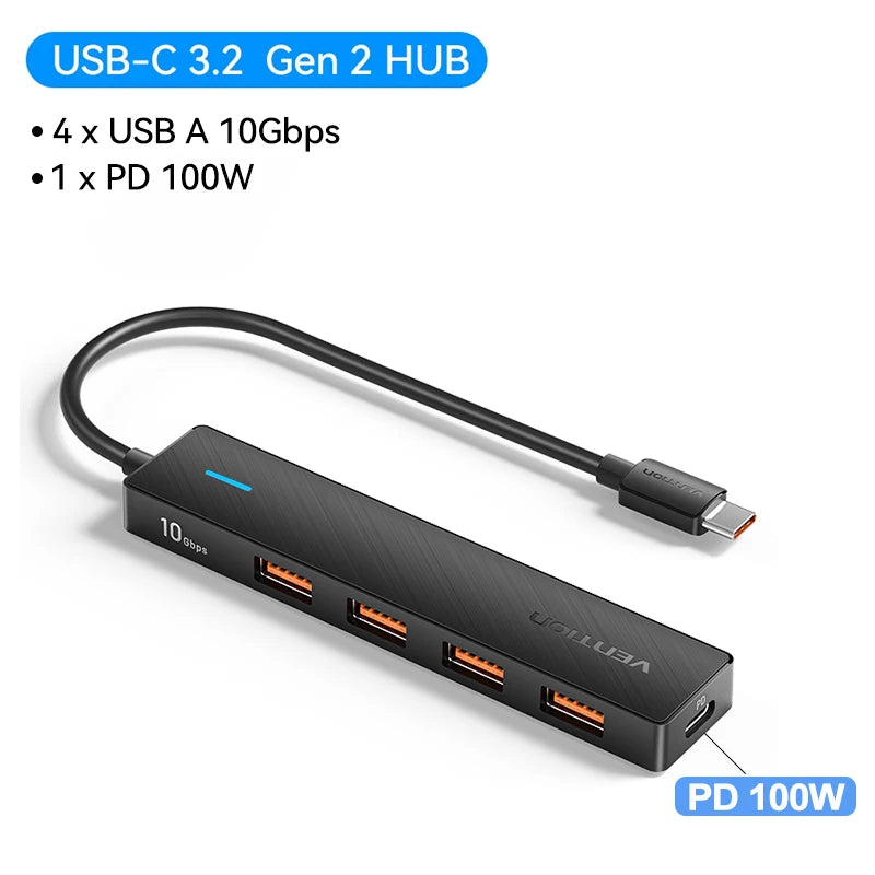 Vention New USB 3.2 Gen2 HUB 10Gbps PD100W Charging USB A Type C 5 Ports Splitter Multiport Adapter for Macbook Pro Air Laptop