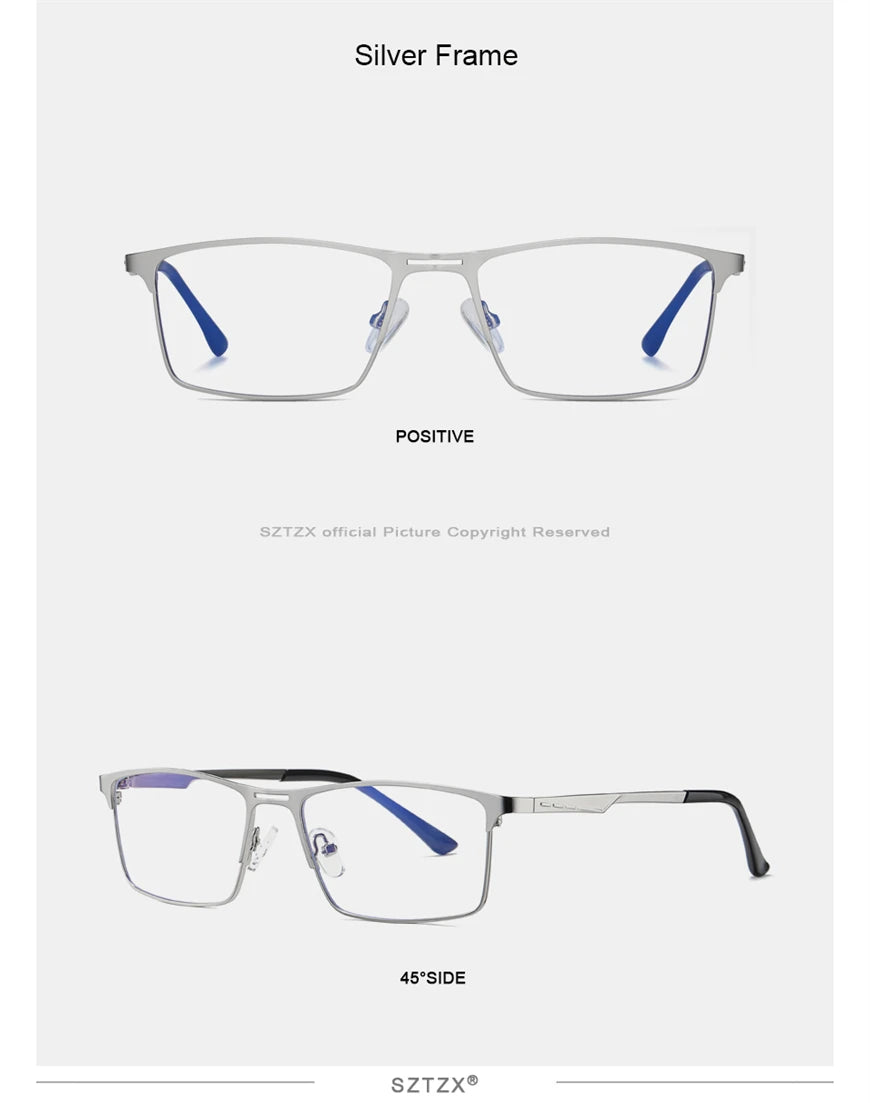 SZTZX Men Business Reading Glasses Anti Blue Light Myopia Prescription Eyeglasses Ultralight Photochromic Optical Sunglasses