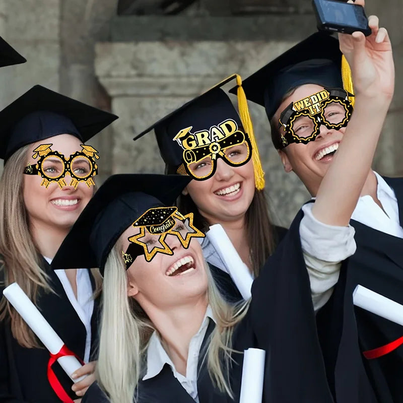 8pcs Graduation Party Decorations 2025 Paper Glitter Glasses Happy Graduation Grad Photo Booth Props Party Graduation Gifts