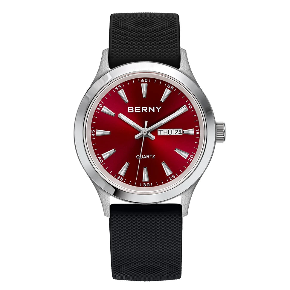 BERNY Watches for Men 40mm Luminous Elegance Dress Quartz Watch Calendar Week Luxury Waterproof Casual Business Men's Wristwatch
