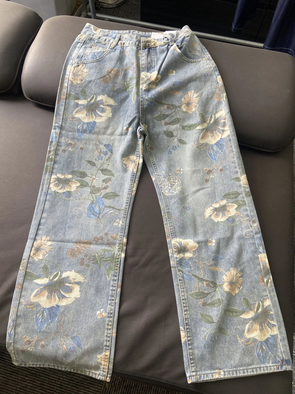 Fashion Printed Jeans 2025 Retro Floral Denim Mopping Trousers Korean Style High Street Loose Hip Hop Wide-leg Jean Pants