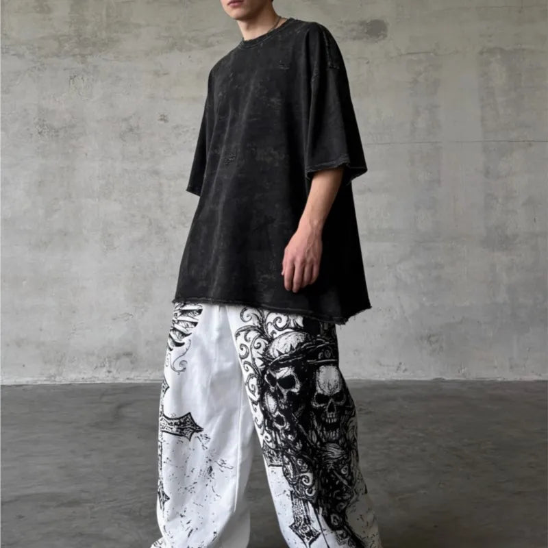 Y2K Vintage Casual Pants Goth Skull Direct Spray Printing Floor Pants Oversized Unisex Streetwear Fashion Men's Clothing Joggers