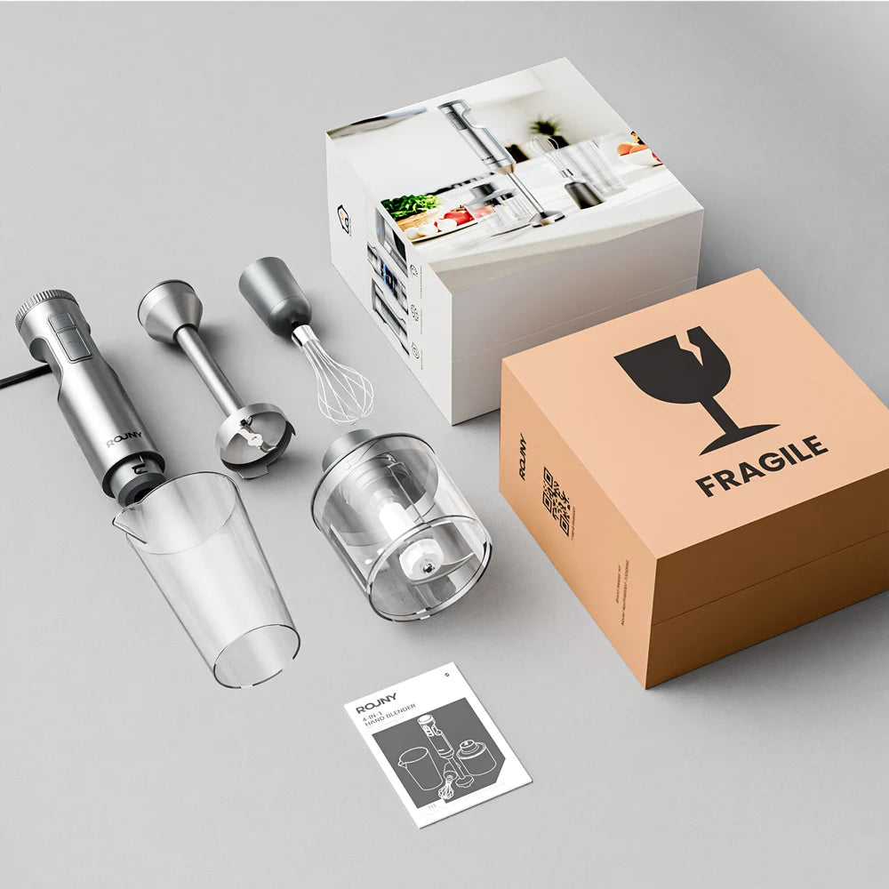 Powerful Immersion Blender,4-in-1 Stainless Steel Stick Baby Food Mixer,700ml Mixing Beaker,500ml Processor,Whisk, MAX 1200W