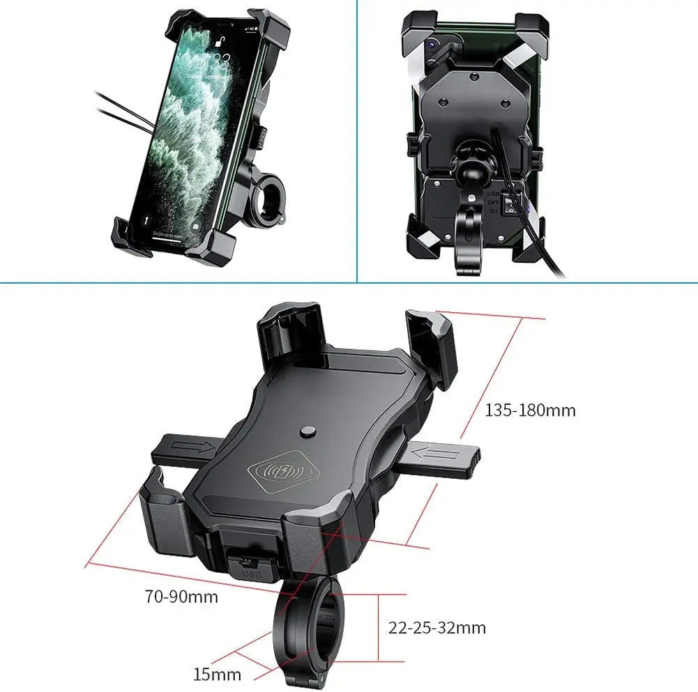 Motorcycle Phone Holder Fast Wireless Charger Quick USB Charging Moto Motorbike Mirror Stand Support Cellphone Handlebar Mount