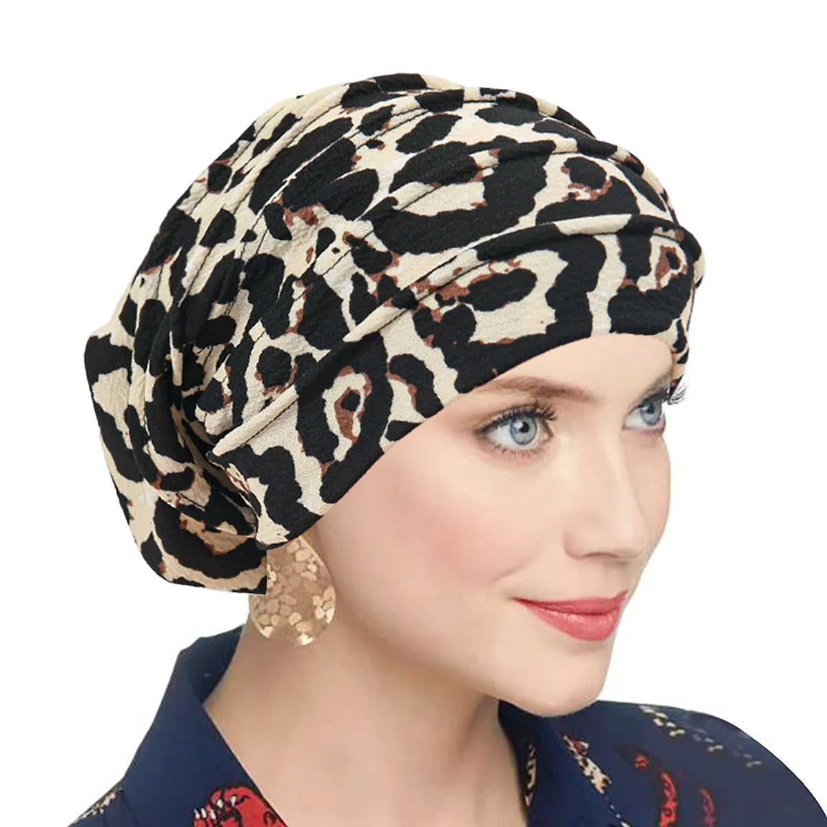 Trendy Printed Flower Cap Night Sleeping Cap Muslim Women Hijab Leopard Bonnet Ladies Headscarf Convenient Hat Wrap