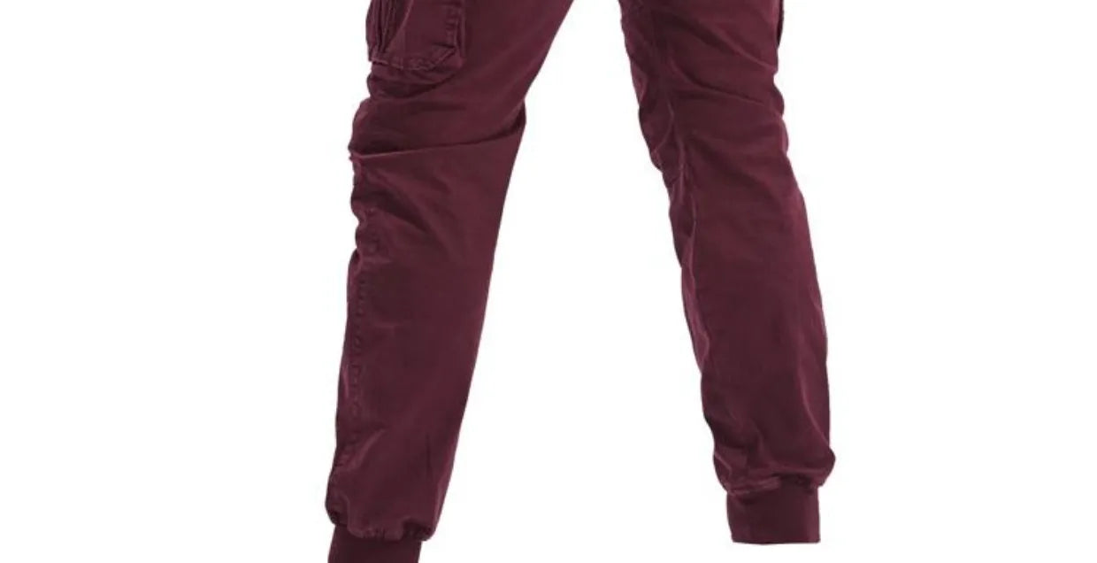 Spring Summer Men's Casual Fashion Work Pants Cuffed Multiple Pockets Slim Fit Youth Leisure Trousers Trendy Brand