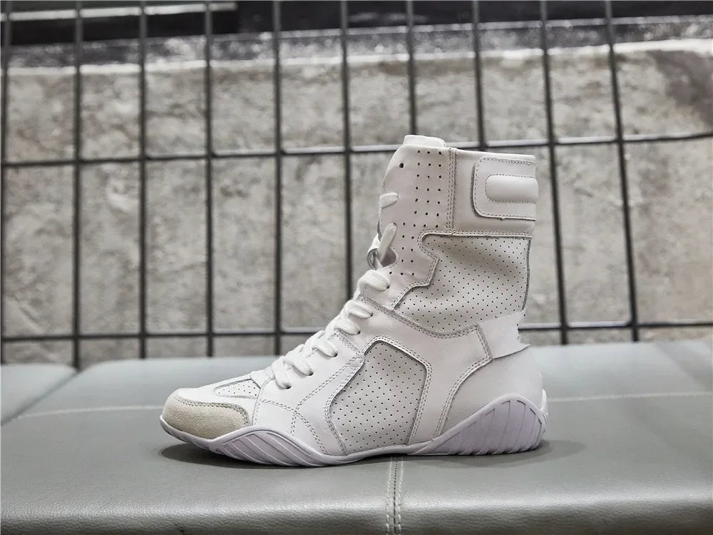 Women Genuine Leather White High Top Sneakers Spring Summer Women Casual Shoes Fashion Breathable Solid Color Flat with Shoes