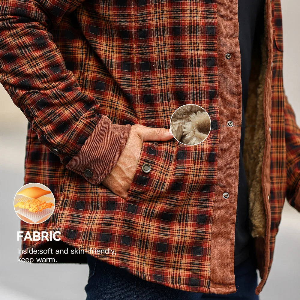 Men's Jackets Winter Windproof Warm Casual Bomber Coat Plaid Sherpa Lined Flannel Outdoor Classic Soft Jackets Men US Size