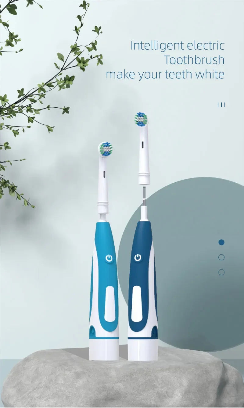 Sonic Electric Toothbrush Rounded 3D Vibrate Teeth Brush Rotation Gum Care Soft Bristle Heads Battery Power Teeth Whitening